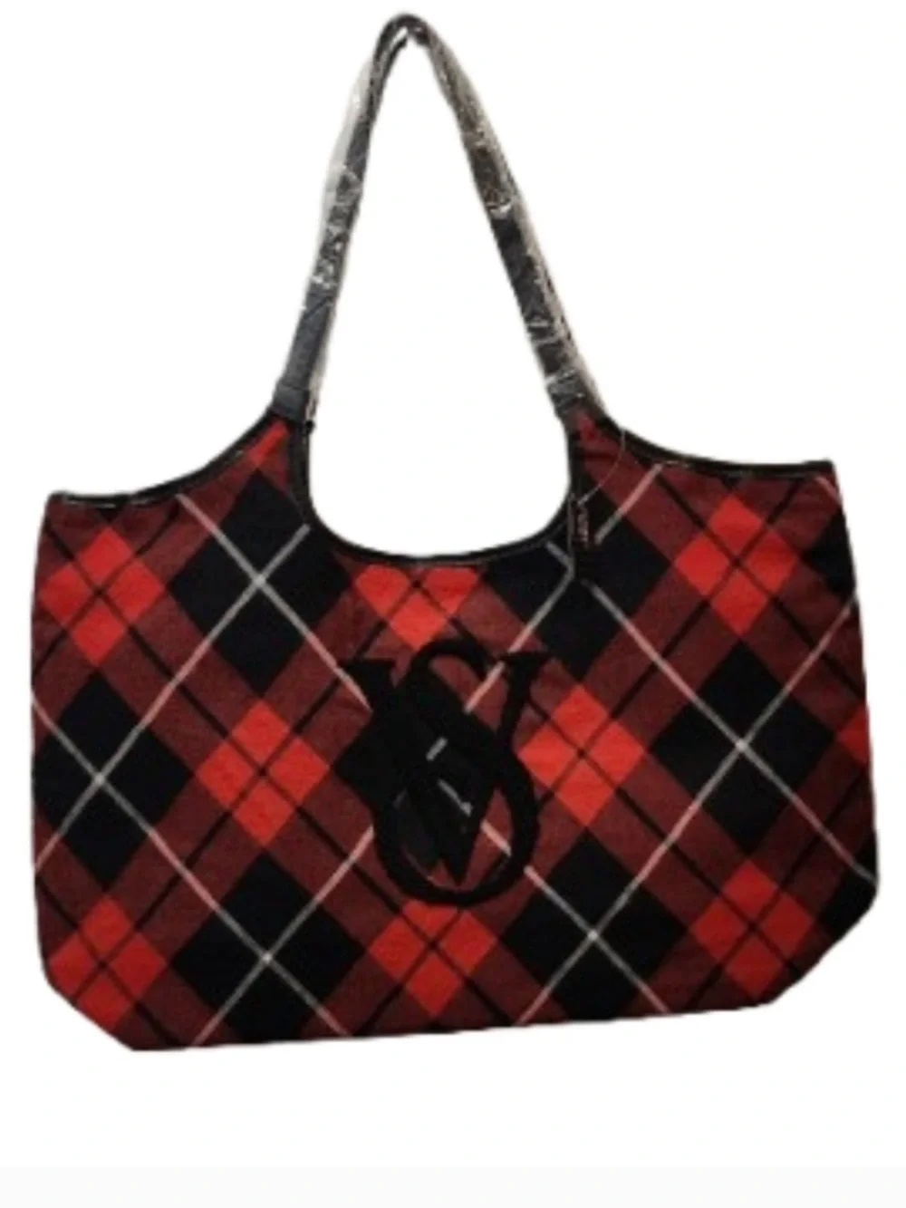 Victoria’s Secret WT Plaid Tote Bag with Monogram Accent - Red & Black